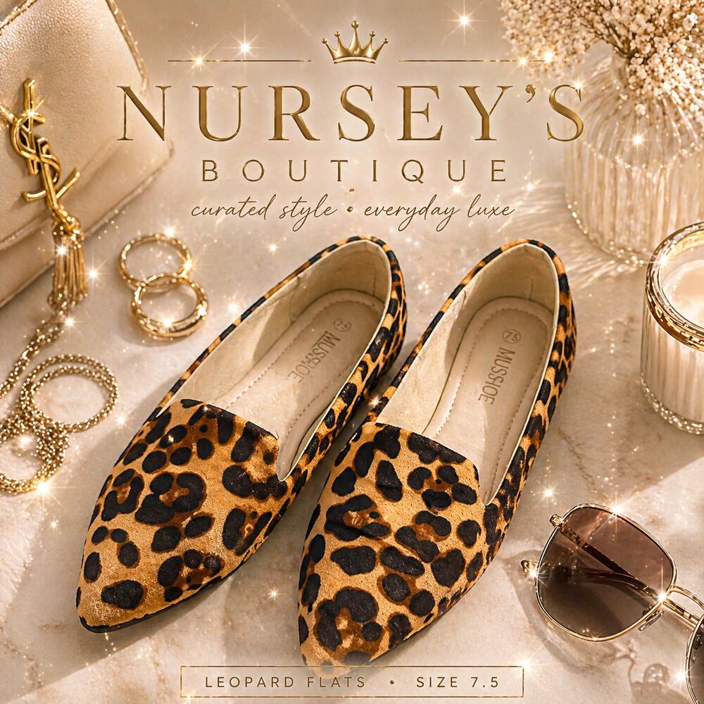MUSSHOE Leopard Print Flats Womens 7.5 Pointed Toe Cheetah Slip On